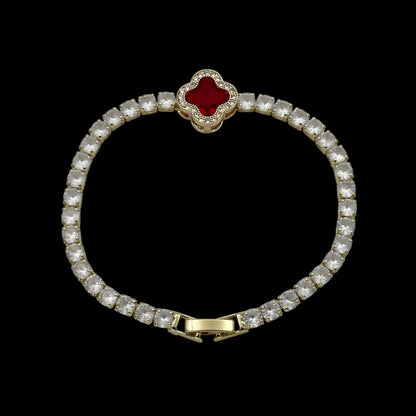 Brățară Tennis Trifoi Red Placată cu Aur 18K