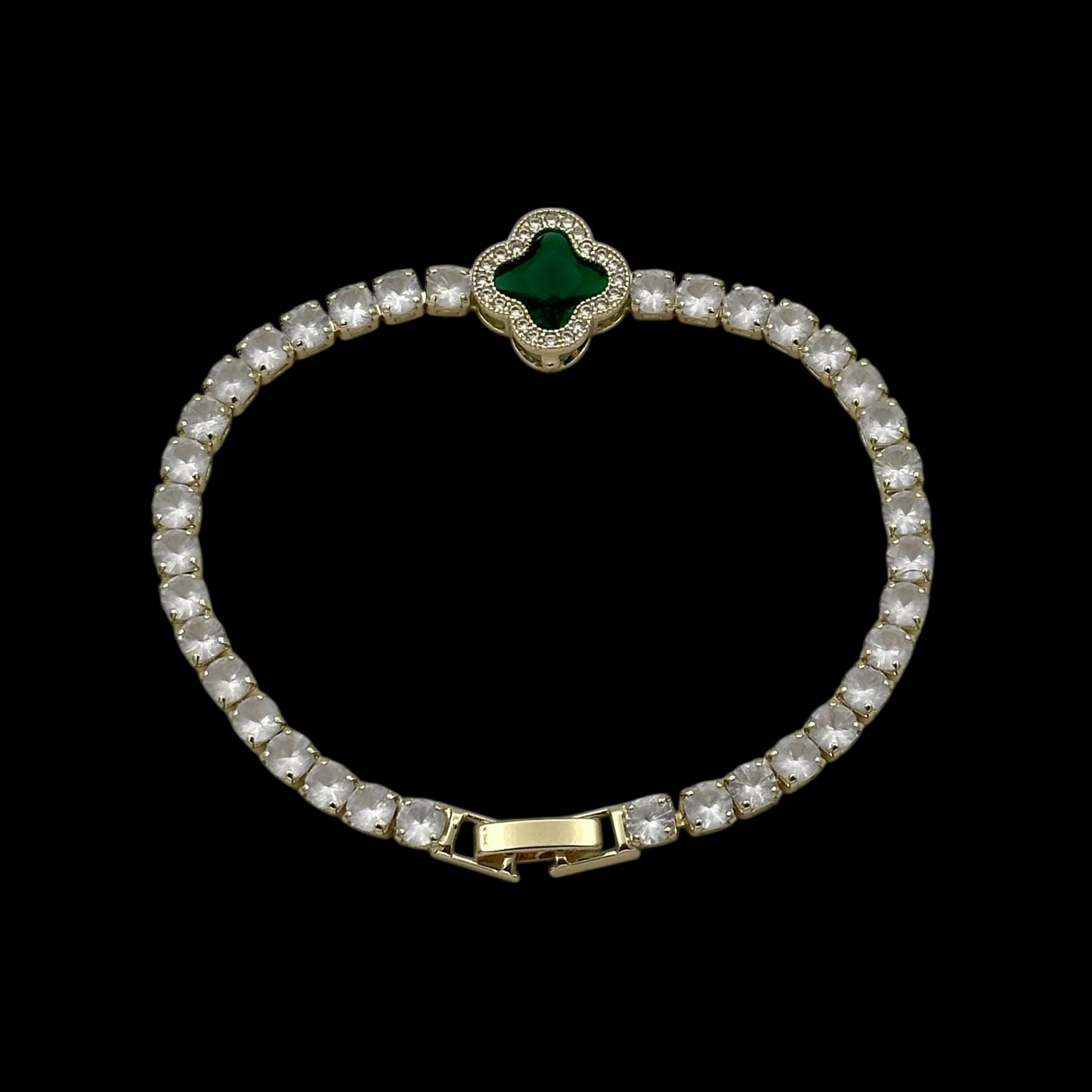 Brățară Tennis Trifoi Green Placată cu Aur 18K