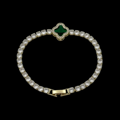 Brățară Tennis Trifoi Green Placată cu Aur 18K