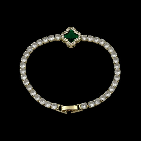 Brățară Tennis Trifoi Green Placată cu Aur 18K