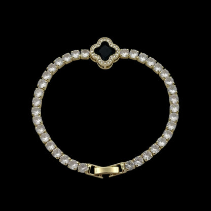 Brățară Tennis Trifoi Black Placată cu Aur 18K