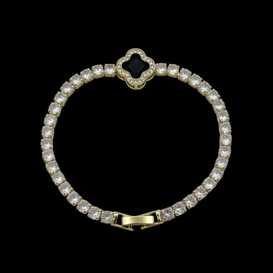 Brățară Tennis Trifoi Black Placată cu Aur 18K
