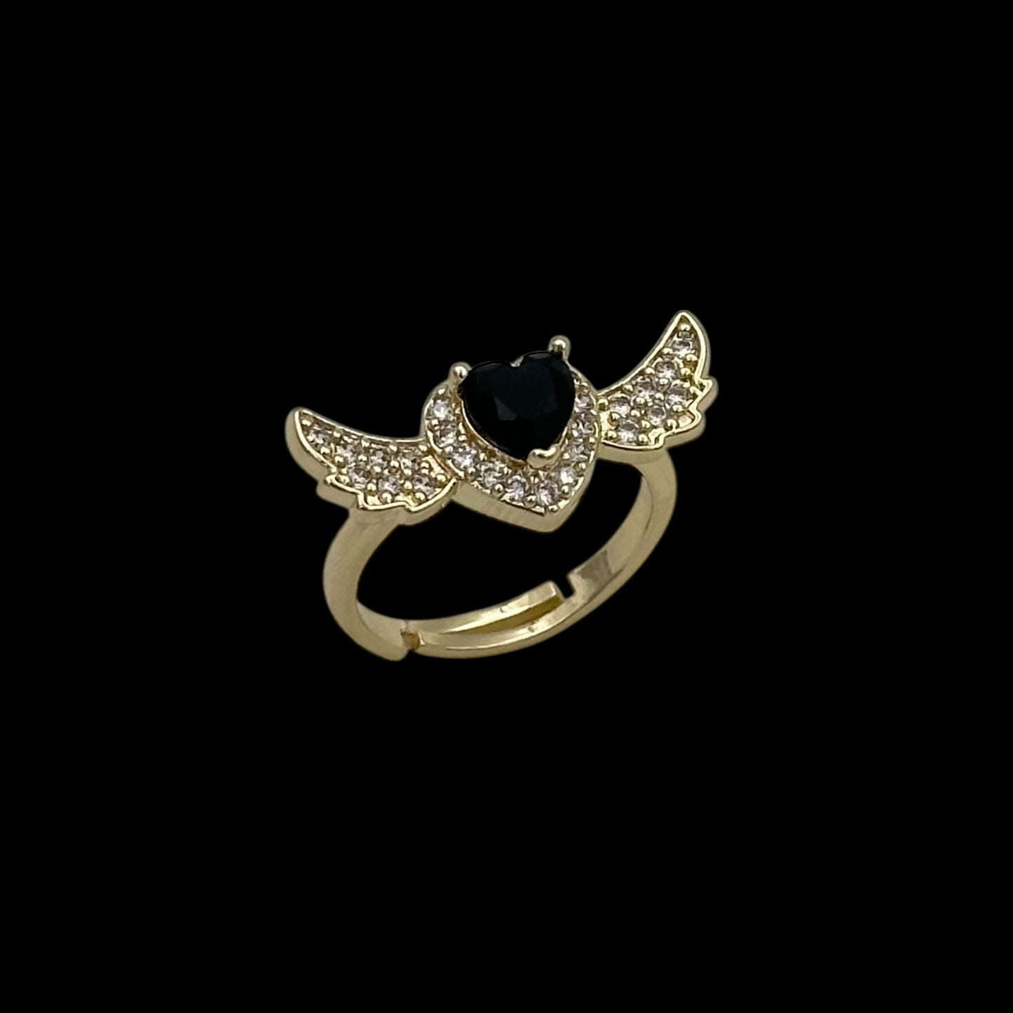 Inel reglabil Angel Wings Black Placat cu Aur 18K