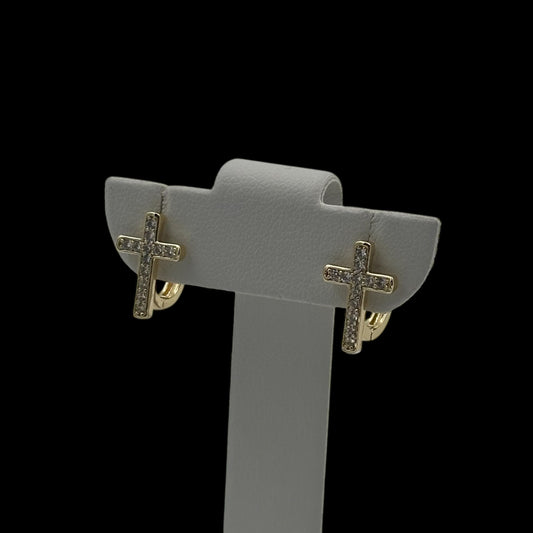 Cercei Mini Cross Placați cu Aur 18K