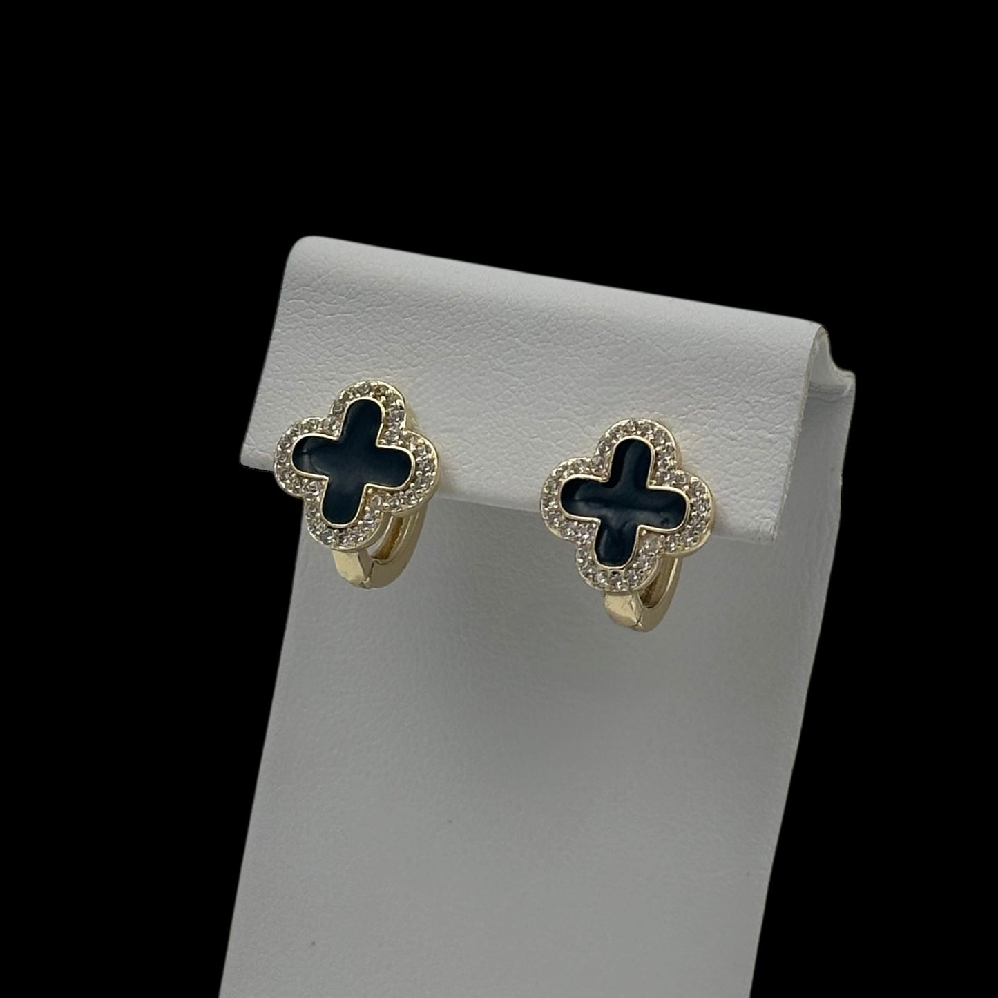 Cercei Mini Trifoi Negru Placați cu Aur 18K