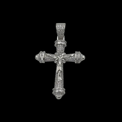 Pandantiv Cruce "Iisus Hristos" Placat cu Aur Alb