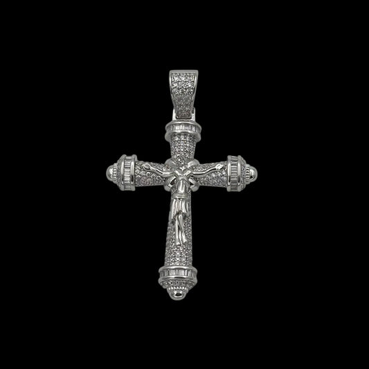 Pandantiv Cruce "Iisus Hristos" Placat cu Aur Alb