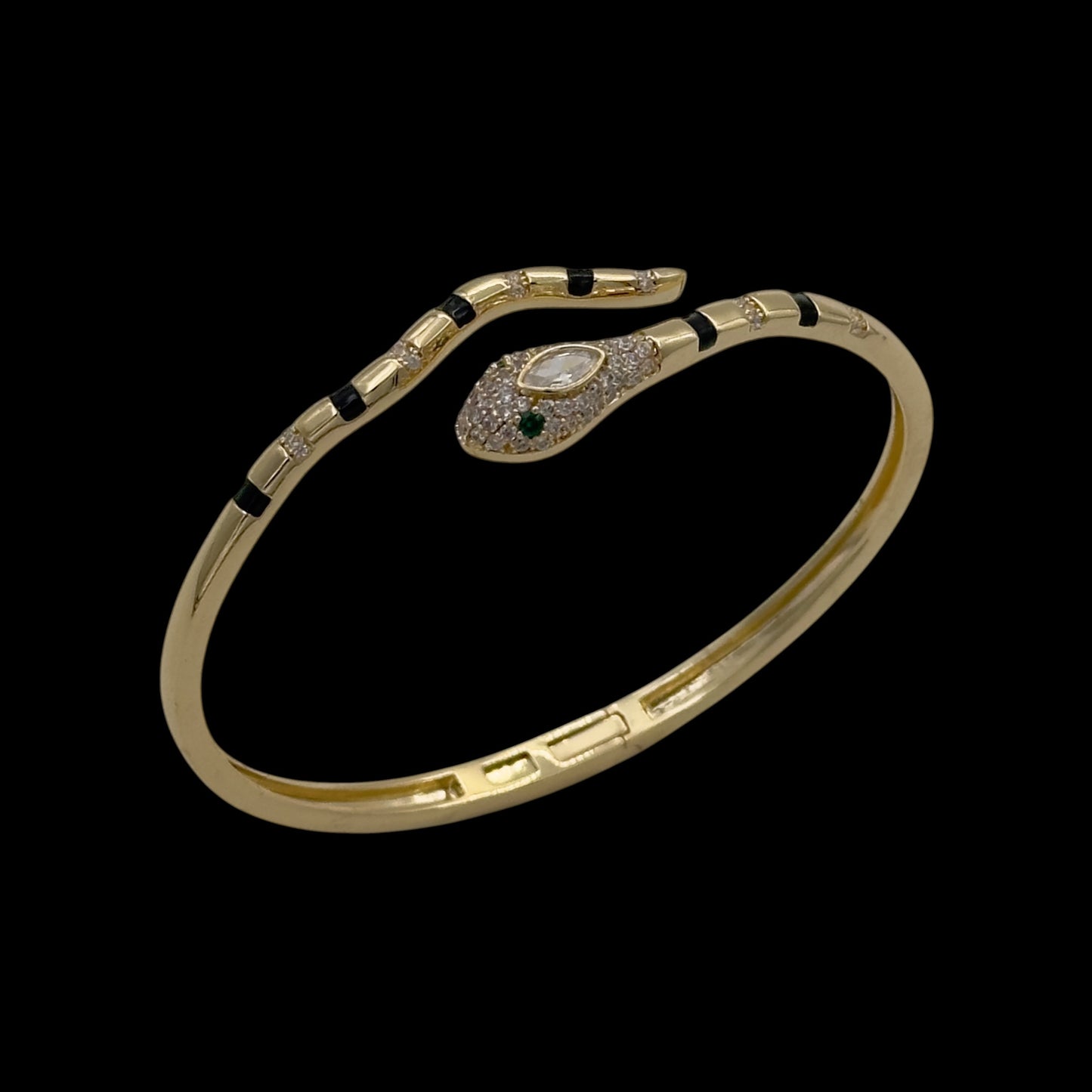 Brățară Fixă Snake Black Placată cu Aur 18K