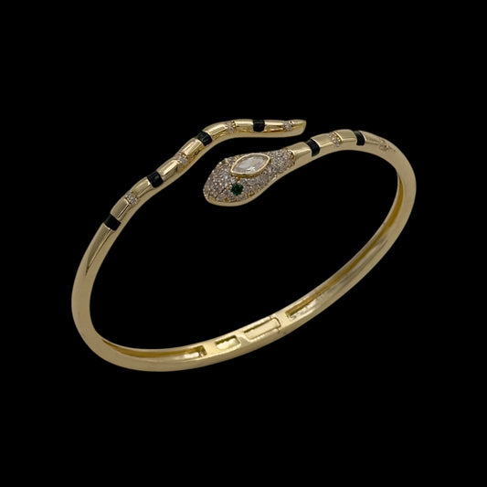 Brățară Fixă Snake Black Placată cu Aur 18K