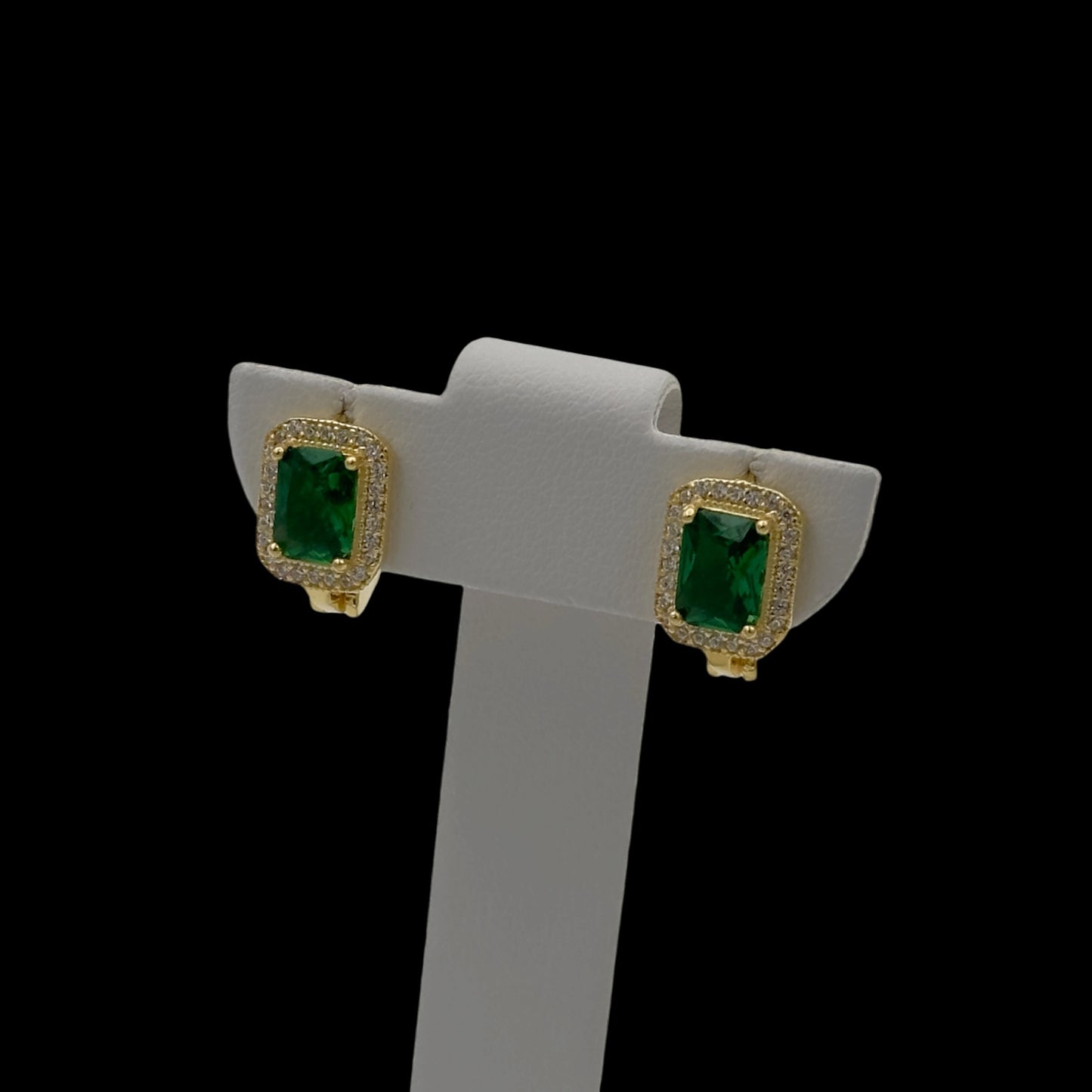 Cercei Green Diamond Argint Placati cu Aur 14K