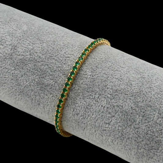 Bratara Tennis 3mm Green Argint Placata cu Aur 14K