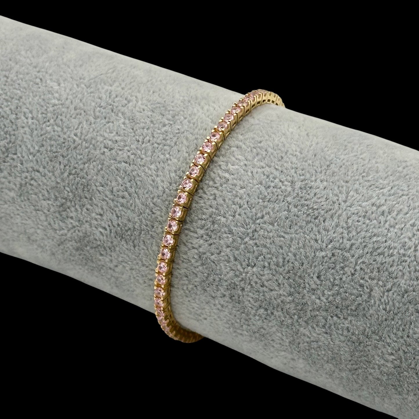 Bratara Tennis 3mm Pink Argint Placata cu Aur 14K