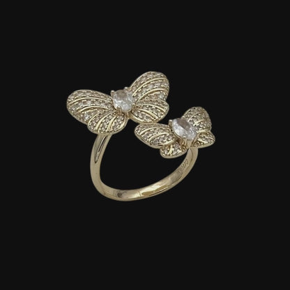 Inel reglabil Double Butterfly Placat cu Aur 18K